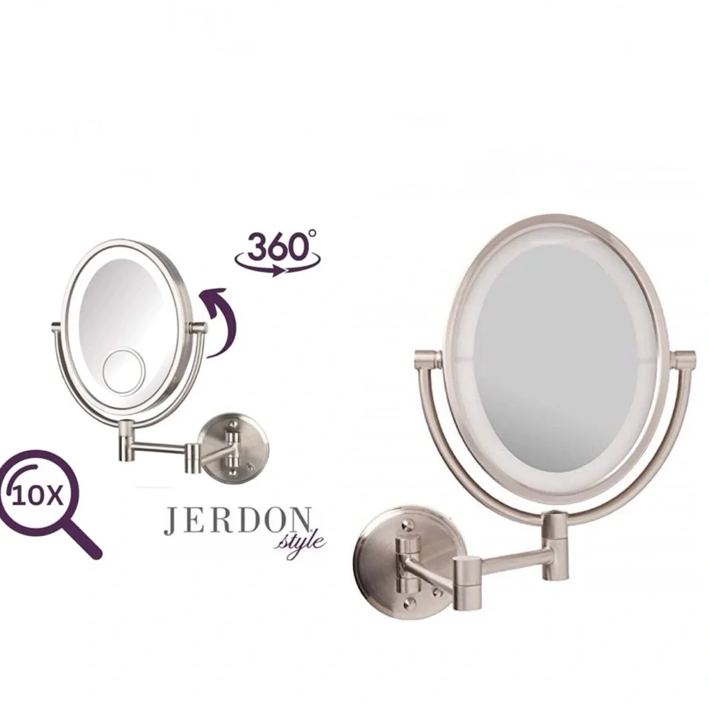 JERDON LED Lighted Wall Mounted Makeup Mirror 10X - 1X Magnifying Mirror